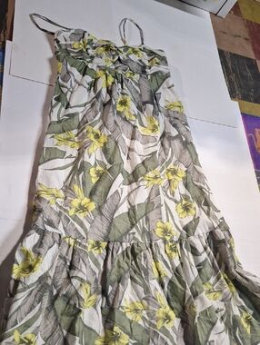Banana Republic White Dress with Yellow and Green Floral Trim